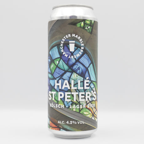 This is a can of Marble Beers - Halle St Peters - 4.2% (500ml). It is a Lager / Pilsner / Kölsch craft beer available to buy from Ghost Whale, voted London's best craft beer shop.