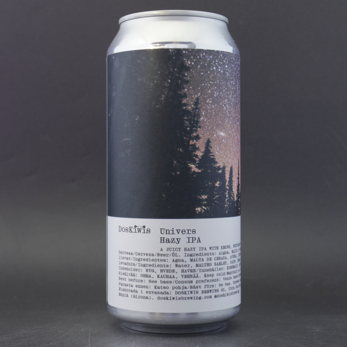 This is a can of Doskiwis - Univers - 7% (440ml). It is a Double IPA craft beer available to buy from Ghost Whale, voted London's best craft beer shop.