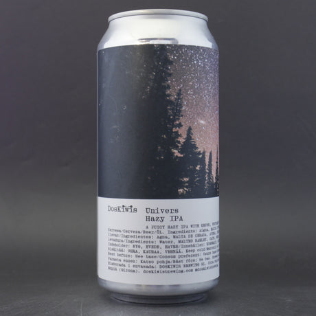 This is a can of Doskiwis - Univers - 7% (440ml). It is a Double IPA craft beer available to buy from Ghost Whale, voted London's best craft beer shop.