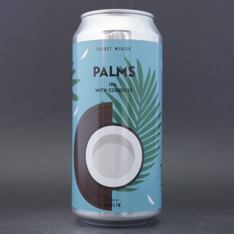 This is a can of Fuerst Wiacek / Finback - Palms (2025) - 6.8% (440ml). It is a IPA craft beer available to buy from Ghost Whale, voted London's best craft beer shop.