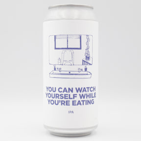 This is a can of Pomona Island - You Can Watch Yourself While You're Eating - 6.4% (440ml). It is a IPA craft beer available to buy from Ghost Whale, voted London's best craft beer shop.