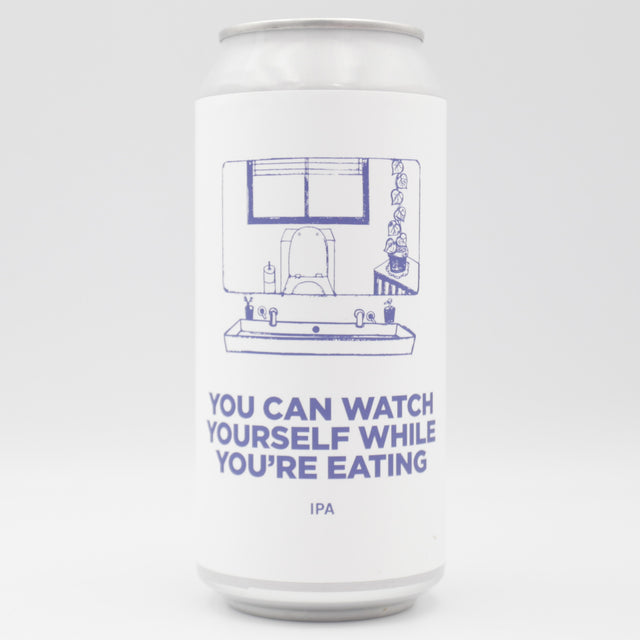 This is a can of Pomona Island - You Can Watch Yourself While You're Eating - 6.4% (440ml). It is a IPA craft beer available to buy from Ghost Whale, voted London's best craft beer shop.