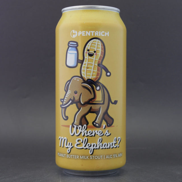 This is a can of Pentrich - Where's My Elephant? - 5% (440ml). It is a Stout / Porter craft beer available to buy from Ghost Whale, voted London's best craft beer shop.