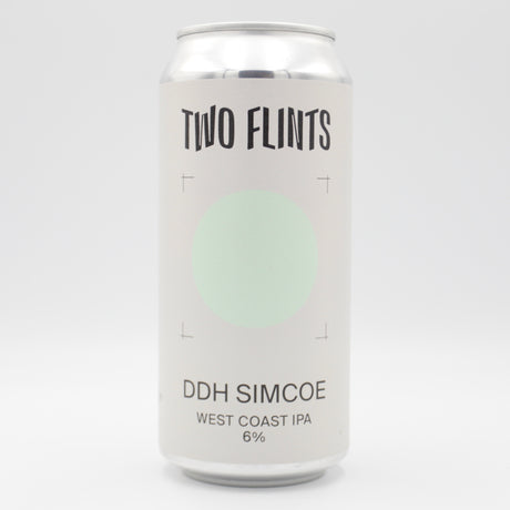 This is a can of Two Flints - DDH Simcoe - 6% (440ml). It is a IPA craft beer available to buy from Ghost Whale, voted London's best craft beer shop.