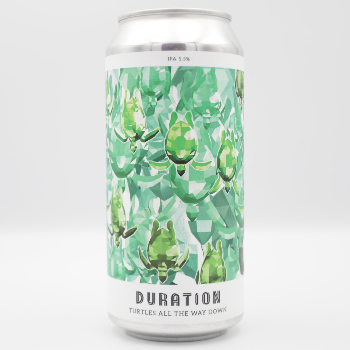 This is a can of Duration - Turtles All The Way Down - 5.5% (440ml). It is a IPA craft beer available to buy from Ghost Whale, voted London's best craft beer shop.