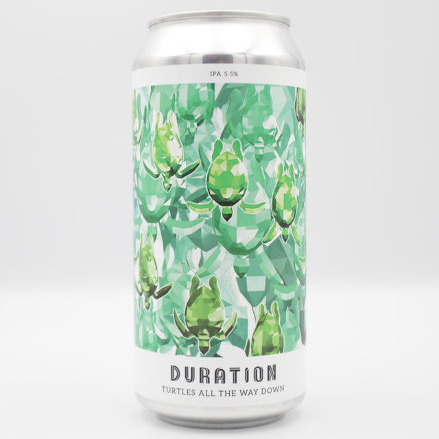 This is a can of Duration - Turtles All The Way Down - 5.5% (440ml). It is a IPA craft beer available to buy from Ghost Whale, voted London's best craft beer shop.