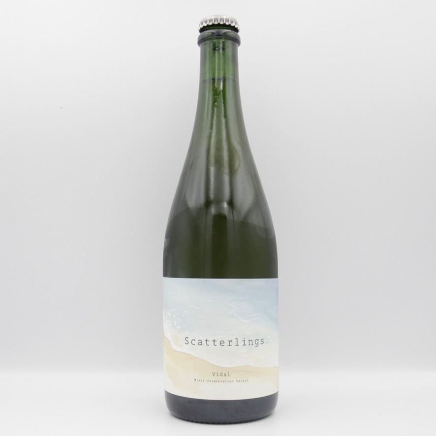 This is a sharing bottle of Scatterlings - Vidal - 5.8% (750ml). It is a Wild Ale craft beer available to buy from Ghost Whale, voted London's best craft beer shop.