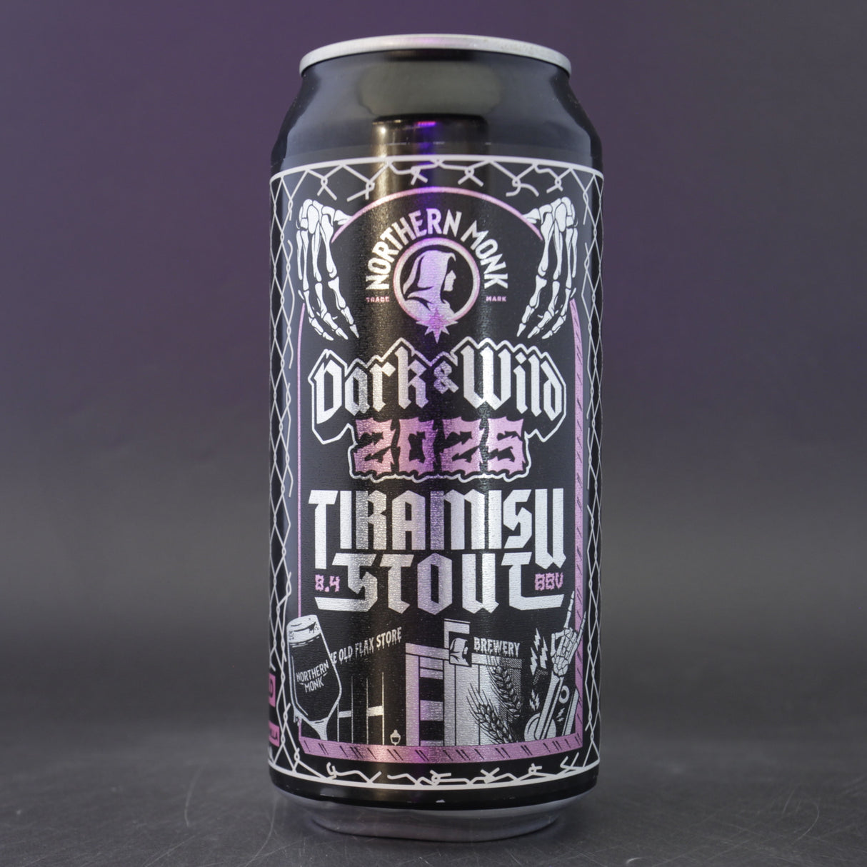 This is a can of Northern Monk / Evil Twin NYC / Beak / Factory Brewing - Dark & Wild 2025 - 8.4% (440ml). It is a Imperial Stout / Porter craft beer available to buy from Ghost Whale, voted London's best craft beer shop.