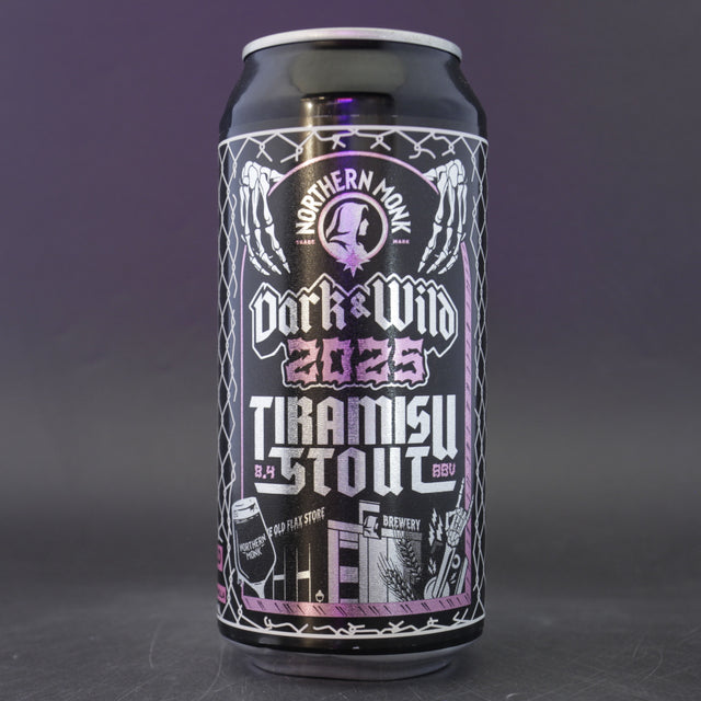 This is a can of Northern Monk / Evil Twin NYC / Beak / Factory Brewing - Dark & Wild 2025 - 8.4% (440ml). It is a Imperial Stout / Porter craft beer available to buy from Ghost Whale, voted London's best craft beer shop.