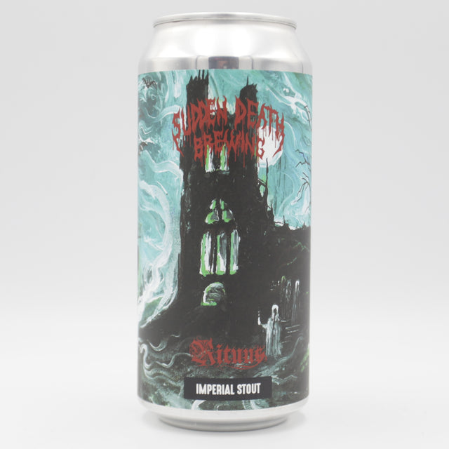 This is a can of Sudden Death - Rituus - 11.9% (440ml). It is a Imperial Stout / Porter craft beer available to buy from Ghost Whale, voted London's best craft beer shop.