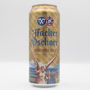 This is a can of Hacker Pschorr - Munchener Gold - 5.5% (500ml). It is a Lager / Pilsner / Kölsch craft beer available to buy from Ghost Whale, voted London's best craft beer shop.