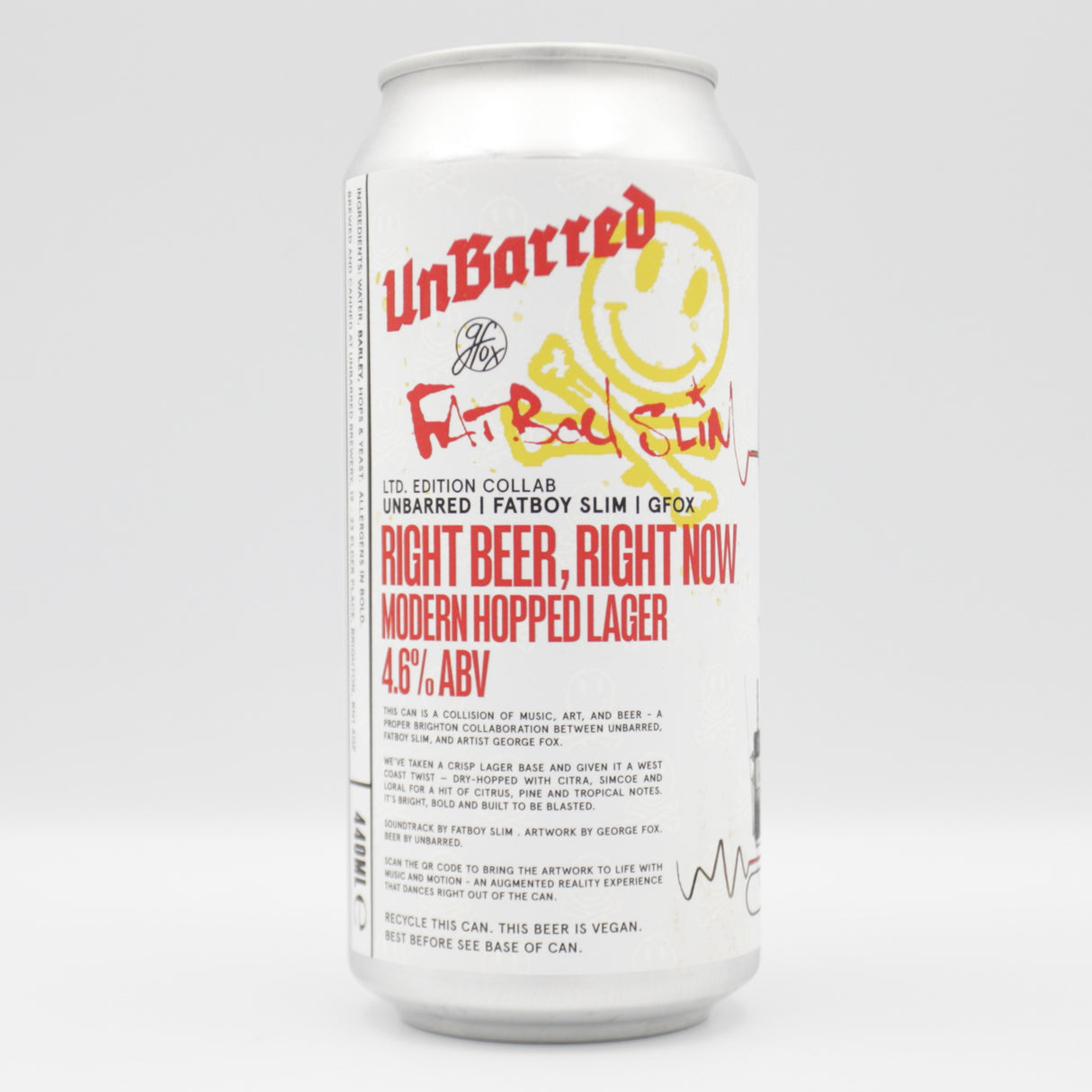 This is a can of UnBarred - Right Beer, Right Now - 4.6% (440ml). It is a Lager / Pilsner / Kölsch craft beer available to buy from Ghost Whale, voted London's best craft beer shop.