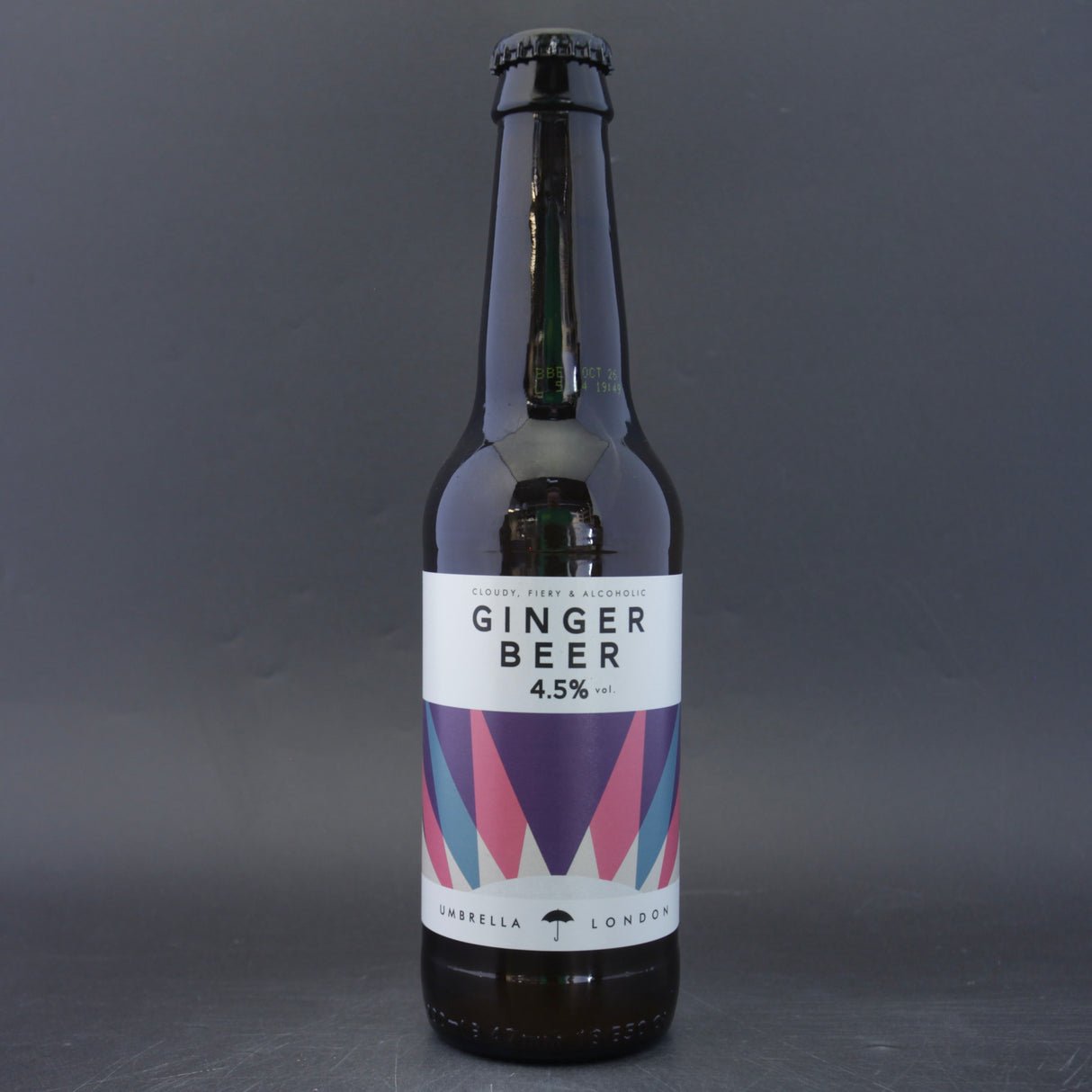 This is a bottle of Umbrella Brewing - Ginger Beer - 5% (330ml). It is a  craft beer available to buy from Ghost Whale, voted London's best craft beer shop.