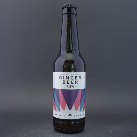 This is a bottle of Umbrella Brewing - Ginger Beer - 5% (330ml). It is a  craft beer available to buy from Ghost Whale, voted London's best craft beer shop.