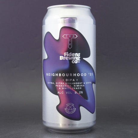 This is a can of Track / Fidens - Neighbourhood '25 - 8.2% (440ml). It is a Double IPA craft beer available to buy from Ghost Whale, voted London's best craft beer shop.