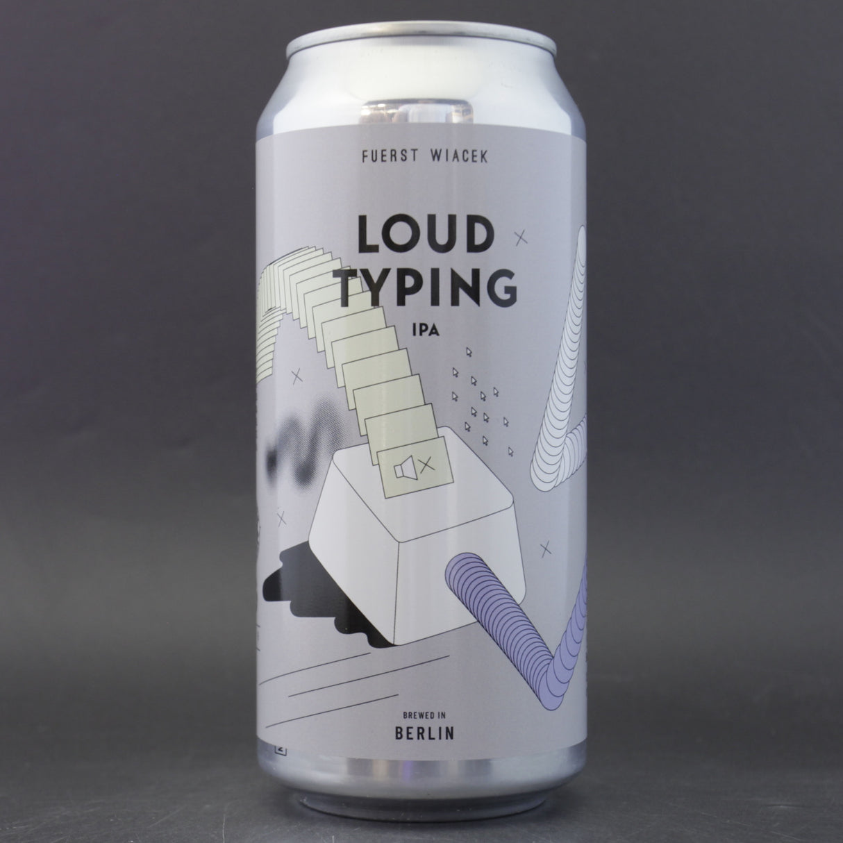 This is a can of Fuerst Wiacek - Loud Typing - 6.2% (440ml). It is a IPA craft beer available to buy from Ghost Whale, voted London's best craft beer shop.