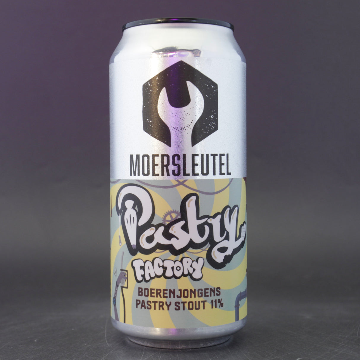 This is a can of Moersleutel - Pastry Factory: Boerenjongens - 11% (440ml). It is a Imperial Stout / Porter craft beer available to buy from Ghost Whale, voted London's best craft beer shop.