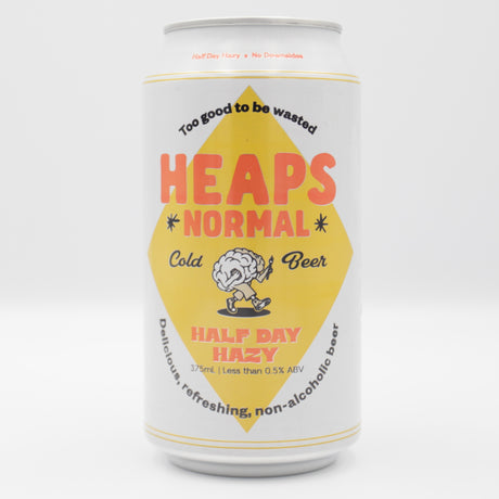This is a can of Heaps Normal - Half Day Hazy - 0.5% (375ml). It is a Pale Ale craft beer available to buy from Ghost Whale, voted London's best craft beer shop.