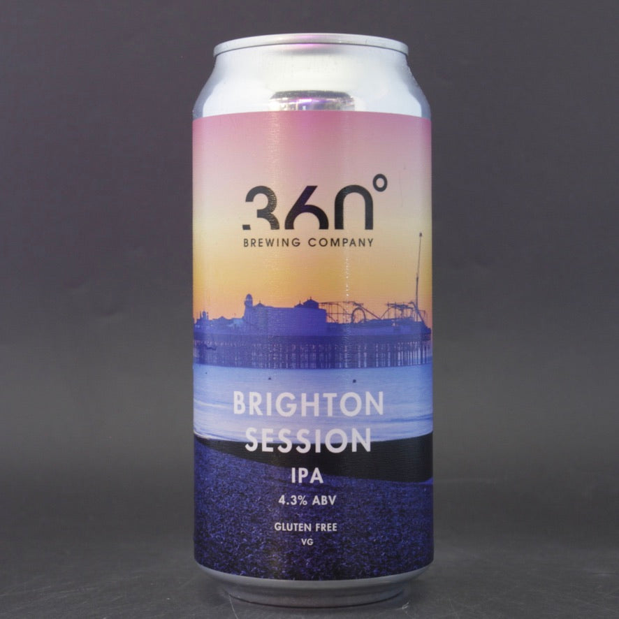 This is a can of 360 Degree Brewing Company - Brighton Session - 4.3% (440ml). It is a Session IPA craft beer available to buy from Ghost Whale, voted London's best craft beer shop.