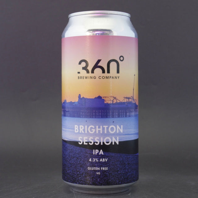 This is a can of 360 Degree Brewing Company - Brighton Session - 4.3% (440ml). It is a Session IPA craft beer available to buy from Ghost Whale, voted London's best craft beer shop.