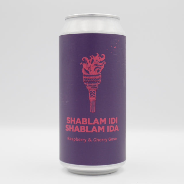 This is a can of Pomona Island - Shablam Idi Shablam Ida - 5.5% (440ml). It is a Gose craft beer available to buy from Ghost Whale, voted London's best craft beer shop.