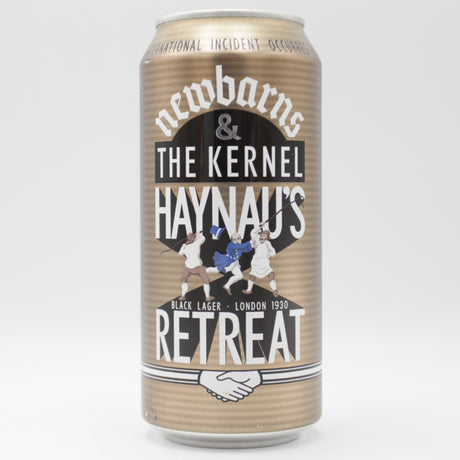 This is a can of Newbarns / The Kernel - Haynau's Retreat - 5% (440ml). It is a  craft beer available to buy from Ghost Whale, voted London's best craft beer shop.