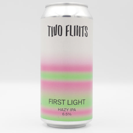This is a can of Two Flints - First Light - 6.5% (440ml). It is a IPA craft beer available to buy from Ghost Whale, voted London's best craft beer shop.