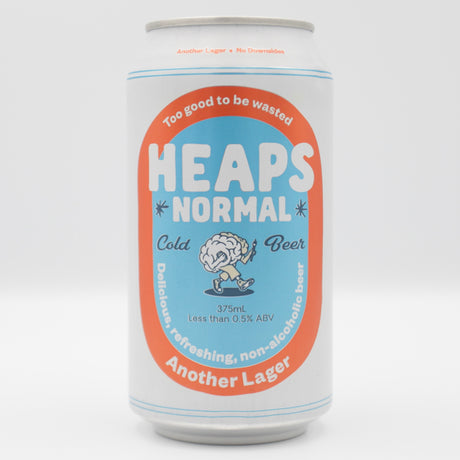 This is a can of Heaps Normal - Another Lager - 0.5% (375ml). It is a Lager / Pilsner / Kölsch craft beer available to buy from Ghost Whale, voted London's best craft beer shop.