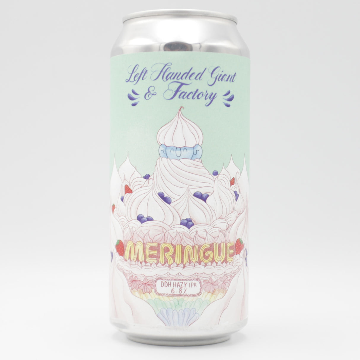 This is a can of Left Handed Giant / Factory Brewing - Meringue - 6.8% (440ml). It is a IPA craft beer available to buy from Ghost Whale, voted London's best craft beer shop.