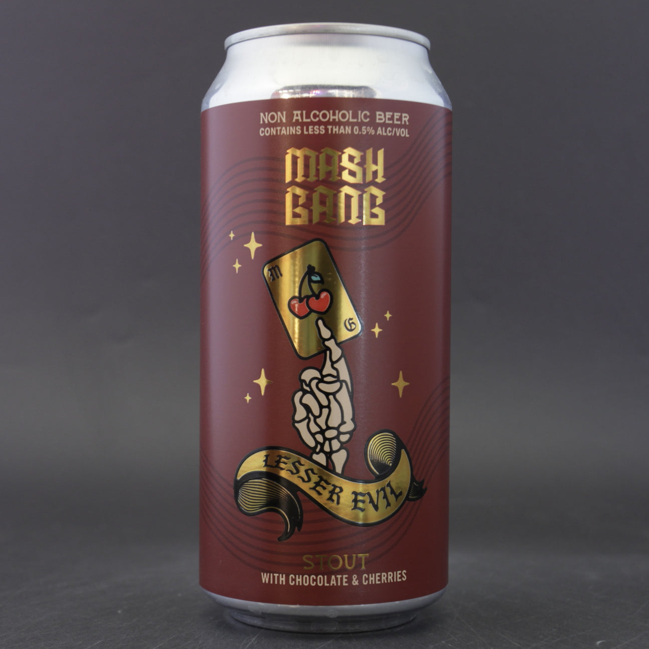 This is a can of Mash Gang - Lesser Evil - 0.5% (440ml). It is a Stout / Porter craft beer available to buy from Ghost Whale, voted London's best craft beer shop.