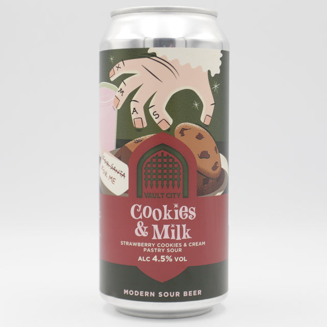 This is a can of Vault City - Cookies & Milk - 4.5% (440ml). It is a Sour craft beer available to buy from Ghost Whale, voted London's best craft beer shop.