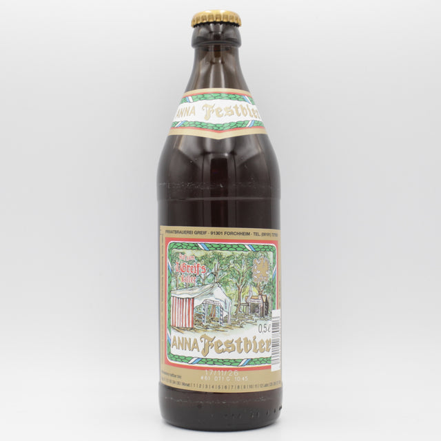 This is a bottle of Greif Brau - Annafestbier - 5.5% (500ml). It is a Lager / Pilsner / Kölsch craft beer available to buy from Ghost Whale, voted London's best craft beer shop.
