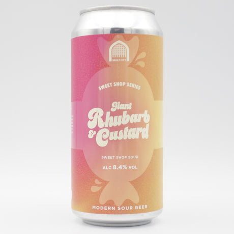 This is a can of Vault City - Giant Rhubarb & Custard - 8.4% (440ml). It is a Sour craft beer available to buy from Ghost Whale, voted London's best craft beer shop.
