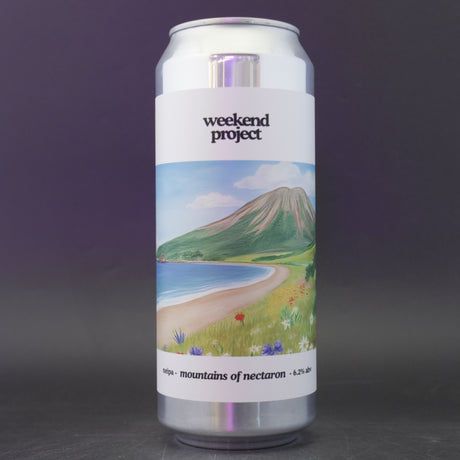 This is a can of Weekend Project - Mountains Of Nectaron - 6.2% (500ml). It is a IPA craft beer available to buy from Ghost Whale, voted London's best craft beer shop.