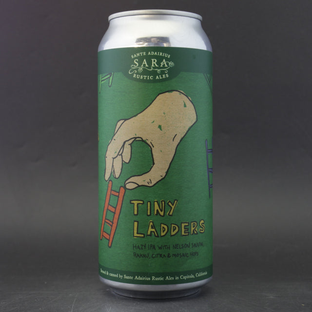 This is a can of Sante Adairius - Tiny Ladders - 6.4% (473ml). It is a IPA craft beer available to buy from Ghost Whale, voted London's best craft beer shop.