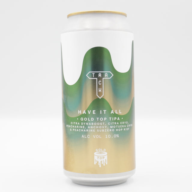 This is a can of Track - Gold Top: Have It All - 10% (440ml). It is a Triple IPA craft beer available to buy from Ghost Whale, voted London's best craft beer shop.