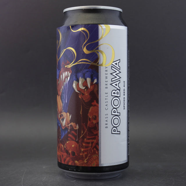 This is a can of Brass Castle - Popobawa - 5.6% (440ml). It is a Red / Amber Ale craft beer available to buy from Ghost Whale, voted London's best craft beer shop.