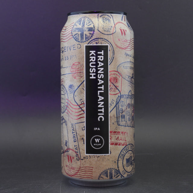 This is a can of Wylam - Transatlantic Krush - 6.4% (440ml). It is a IPA craft beer available to buy from Ghost Whale, voted London's best craft beer shop.