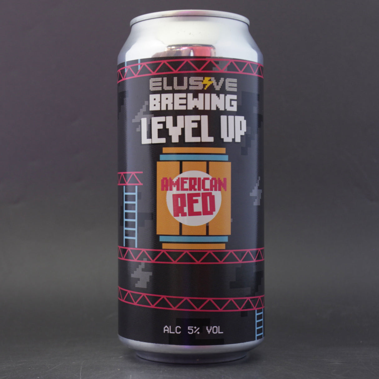 This is a can of Elusive Brewing - Level Up - 5% (440ml). It is a Red / Amber Ale craft beer available to buy from Ghost Whale, voted London's best craft beer shop.