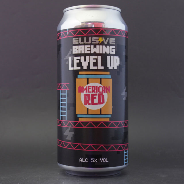 This is a can of Elusive Brewing - Level Up - 5% (440ml). It is a Red / Amber Ale craft beer available to buy from Ghost Whale, voted London's best craft beer shop.