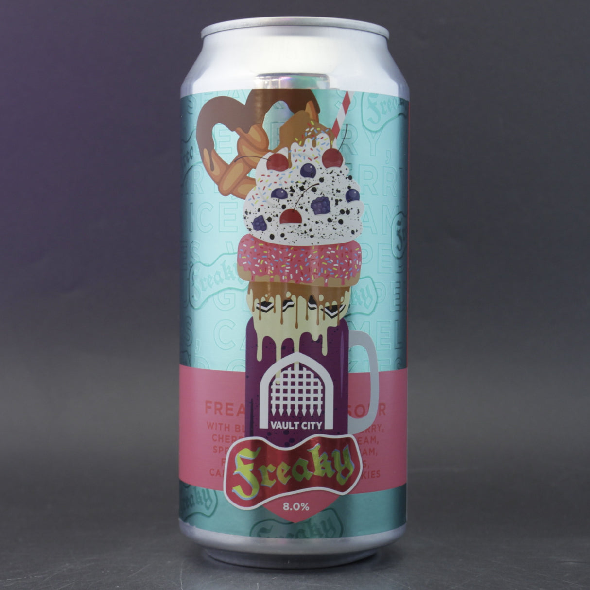This is a can of Vault City - Freaky - 8% (440ml). It is a Sour craft beer available to buy from Ghost Whale, voted London's best craft beer shop.