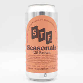 This is a can of Simple Things Fermentations - US Brown - 5.8% (440ml). It is a Brown Ale craft beer available to buy from Ghost Whale, voted London's best craft beer shop.