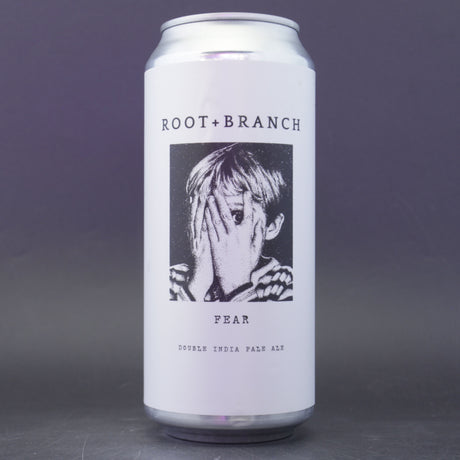 This is a can of Root + Branch - Fear (2025) - 8% (473ml). It is a Double IPA craft beer available to buy from Ghost Whale, voted London's best craft beer shop.