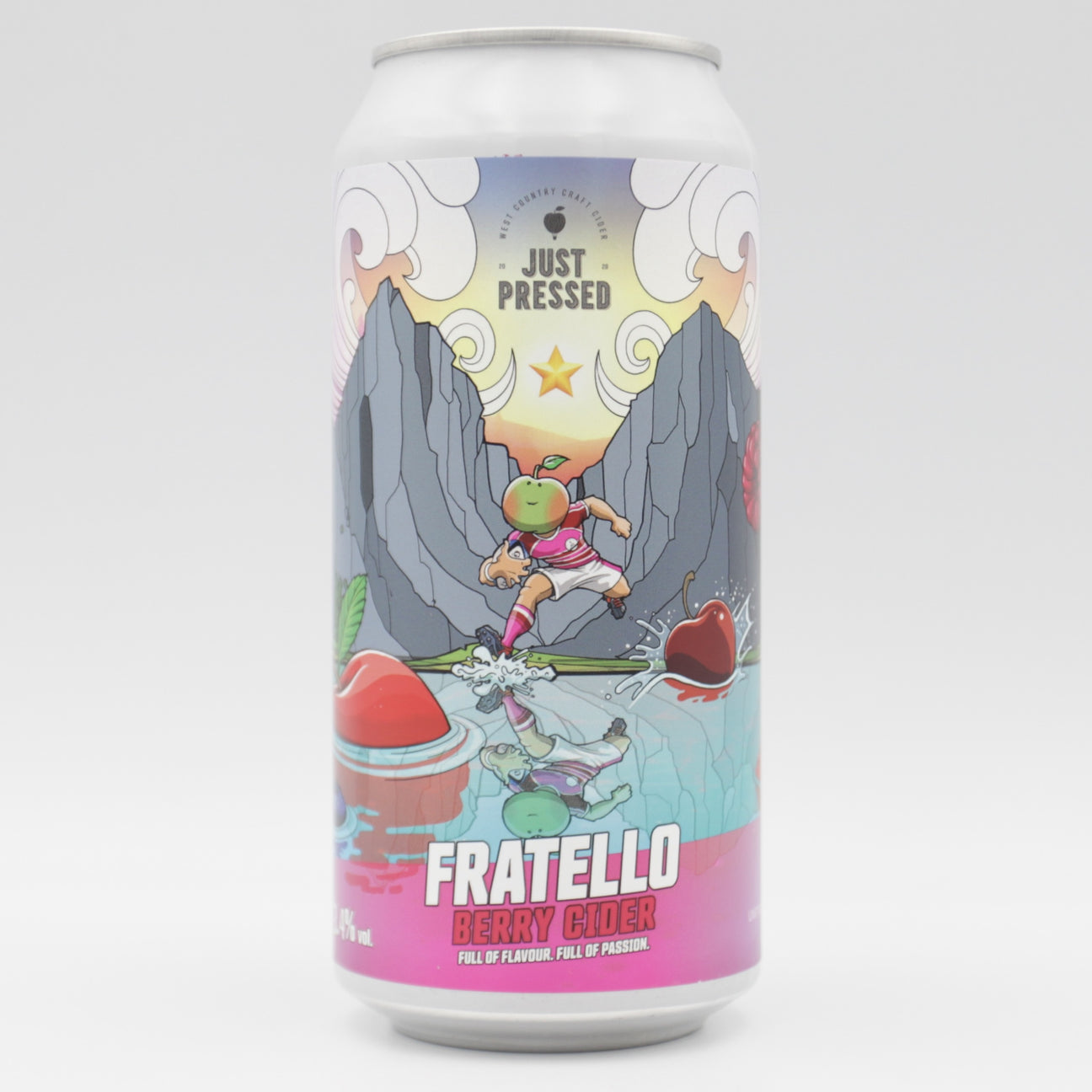 This is a can of Just Pressed Cider - Fratello - 3.4% (440ml). It is a  craft cider available to buy from Ghost Whale, voted London's best craft beer shop.