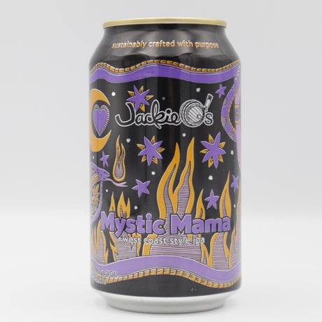 This is a can of Jackie O's - Mystic Mama - 7% (355ml). It is a IPA craft beer available to buy from Ghost Whale, voted London's best craft beer shop.