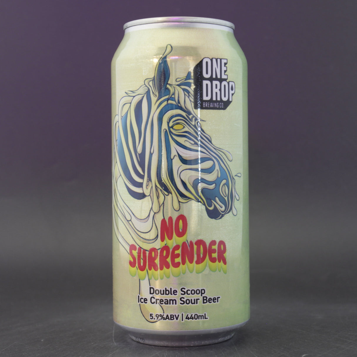 This is a can of One Drop - No Surrender - 5.9% (440ml). It is a Sour craft beer available to buy from Ghost Whale, voted London's best craft beer shop.
