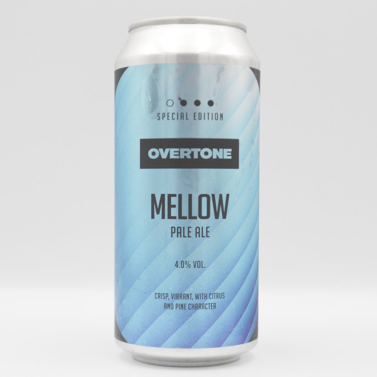 This is a can of Overtone - Mellow - 4% (440ml). It is a Pale Ale craft beer available to buy from Ghost Whale, voted London's best craft beer shop.