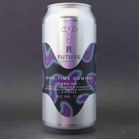 This is a can of Track / Future Brewing - Long Time Coming - 7% (440ml). It is a IPA craft beer available to buy from Ghost Whale, voted London's best craft beer shop.