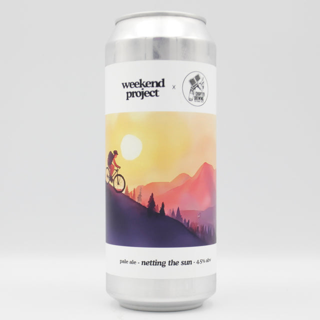 This is a can of Weekend Project - Netting The Sun - 4.5% (500ml). It is a Pale Ale craft beer available to buy from Ghost Whale, voted London's best craft beer shop.