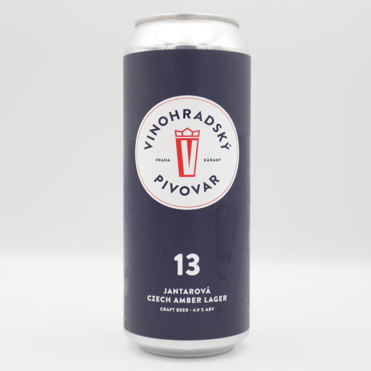 This is a can of Vinohradsky Pivovar - Jantarová 13 - 4.9% (500ml). It is a Lager / Pilsner / Kölsch craft beer available to buy from Ghost Whale, voted London's best craft beer shop.